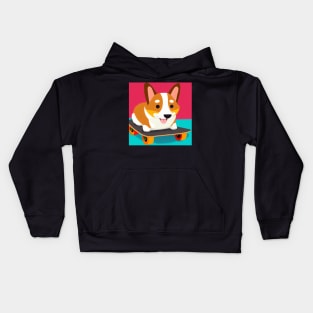 Skateboarding Corgi Dog Kids Hoodie